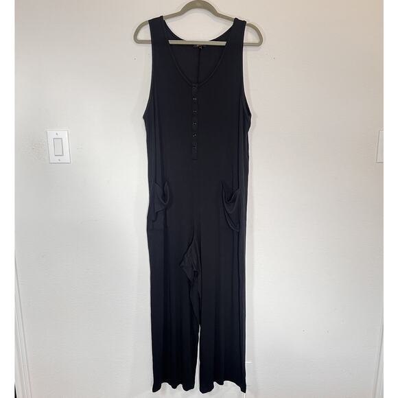 Quince Maternity Nursing Jumpsuit Size XL Black Tencel Rib Knit Sleeveless Wide - Picture 1 of 13